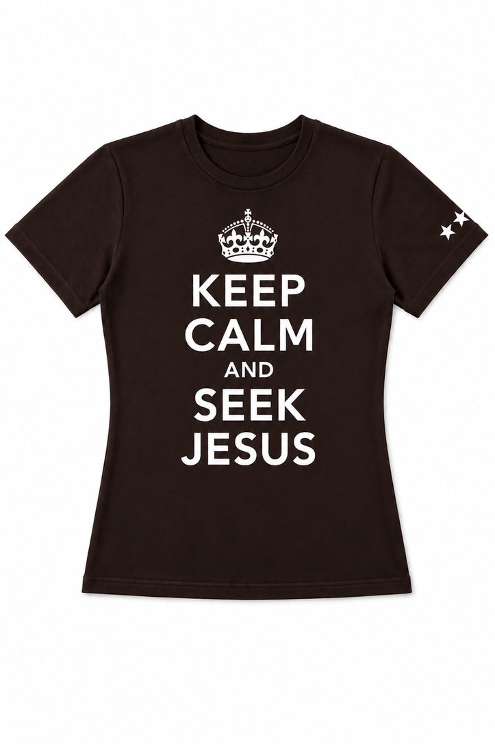 Keep Calm and Seek Jesus Baby tee